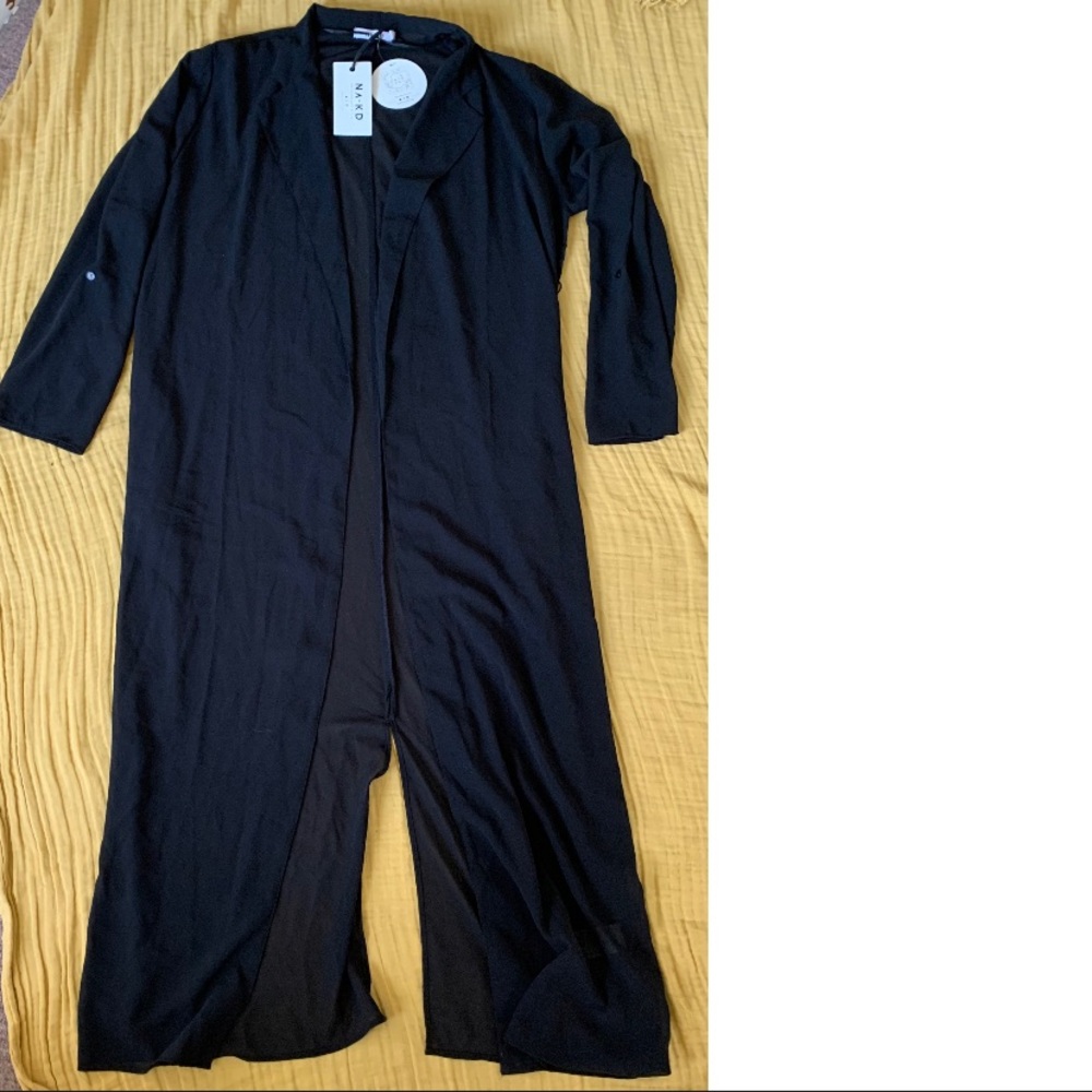 NA-KD sheer black maxi trench, NWT